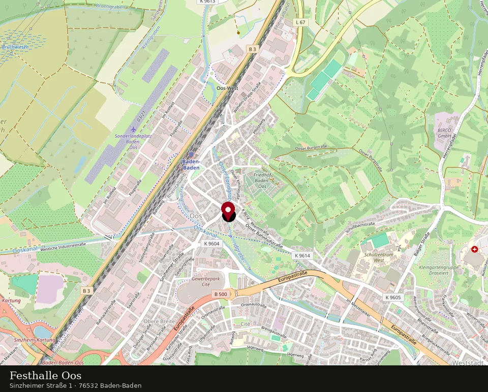 Karte: Festhalle Oos, Sinzheimer Straße 1B, Baden-Baden